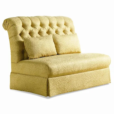 Armless Settee with Diamond Tufted Back and Skirt